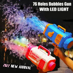 Bubble Gun Rocket 69 Holes Soap Bubbles Machine Gun Shape Automatic Blower With Light Toys For Kids Pomperos - Oopsdadforgot.com