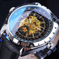 Business - Casual Blue Glass Hollowed - Out Large - Dial Automatic Mechanical Watch - Oopsdadforgot.com