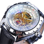 Business - Casual Blue Glass Hollowed - Out Large - Dial Automatic Mechanical Watch - Oopsdadforgot.com