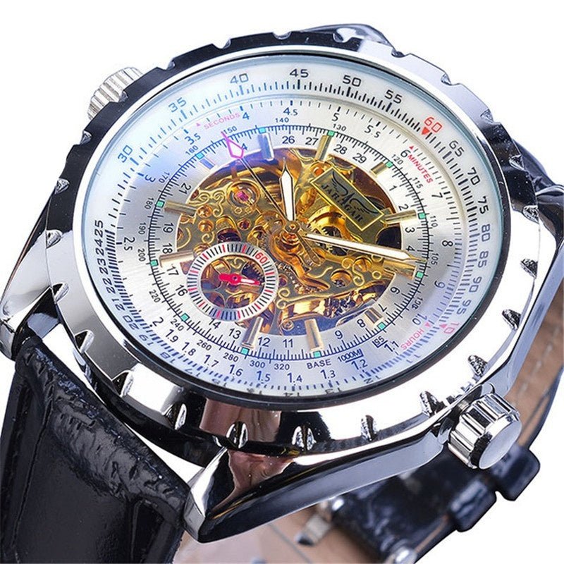 Business - Casual Blue Glass Hollowed - Out Large - Dial Automatic Mechanical Watch - Oopsdadforgot.com