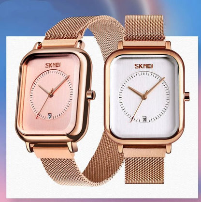 Fashionable Mens Square Business Quartz Student Mens Mesh - Strap Waterproof Calendar Watch - Oopsdadforgot.com