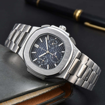 Fashionable Six - Prong Steel - Strap Business - Style Nautilus Mens Watch - Oopsdadforgot.com