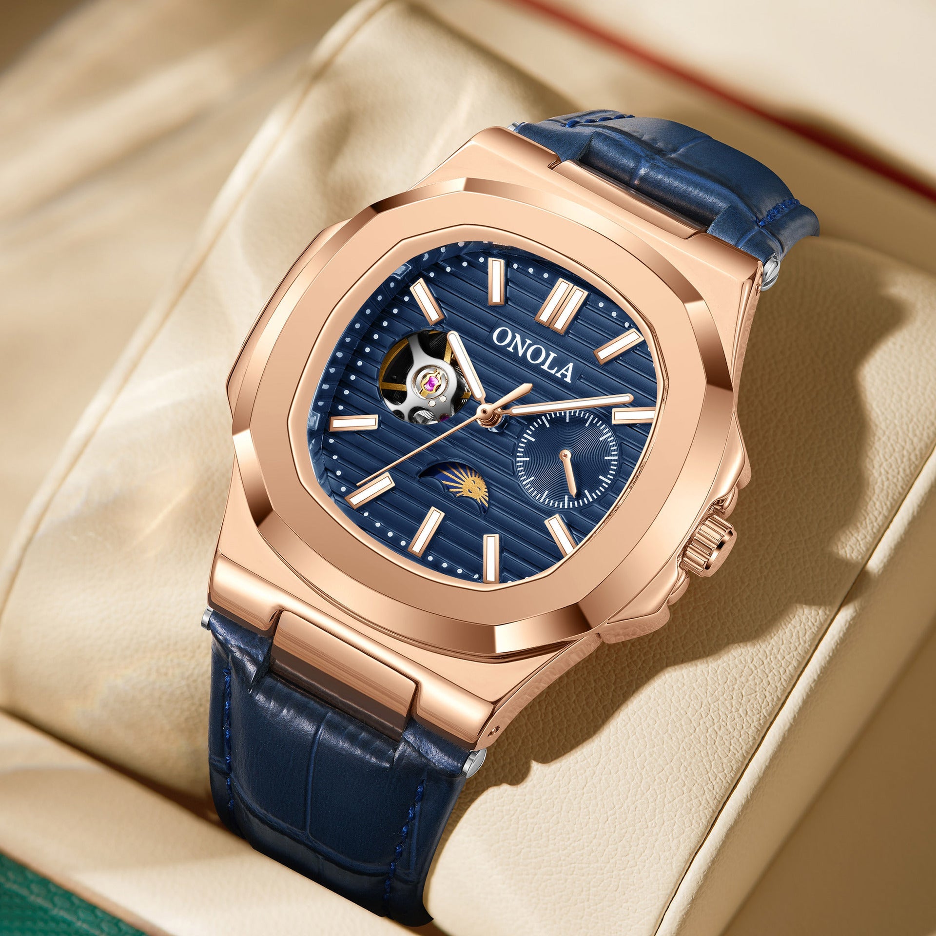 High - Quality Mechanical Watch Sun Moon And Stars Design Waterproof Leather Strap - Oopsdadforgot.com