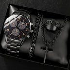 Mens Quartz Watch Necklace Bracelet And Ring 4 - Piece Set - Oopsdadforgot.com