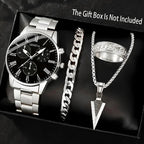 Mens Quartz Watch Necklace Bracelet And Ring 4 - Piece Set - Oopsdadforgot.com
