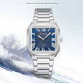 Mens Simple Square Waterproof Quartz Watch With Roman Numerals And Fashionable Steel Band - Oopsdadforgot.com
