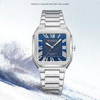 Mens Simple Square Waterproof Quartz Watch With Roman Numerals And Fashionable Steel Band - Oopsdadforgot.com
