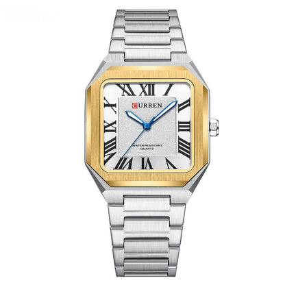 Mens Simple Square Waterproof Quartz Watch With Roman Numerals And Fashionable Steel Band - Oopsdadforgot.com