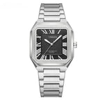 Mens Simple Square Waterproof Quartz Watch With Roman Numerals And Fashionable Steel Band - Oopsdadforgot.com