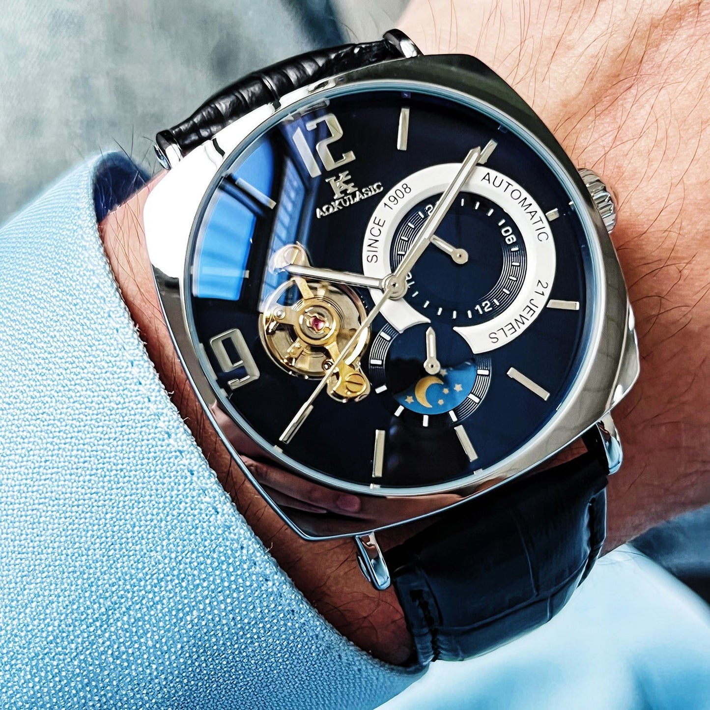 Mens Square Fully Automatic Mechanical Watch Casual Mens Wristwatch - Oopsdadforgot.com