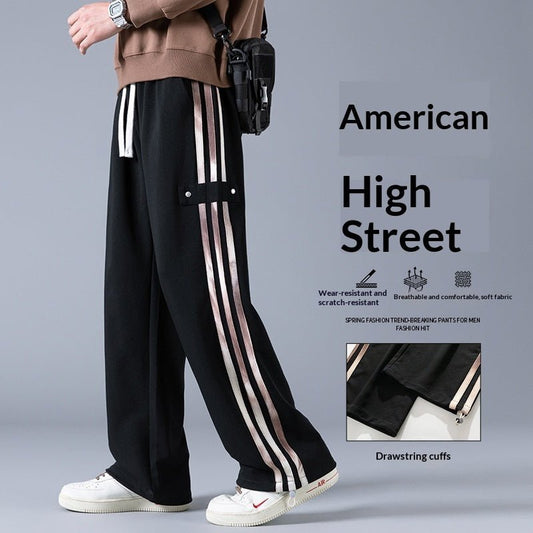 Mens Three - Stripe Sweatpants Spring American High - Street Style Joggers - Oopsdadforgot.com