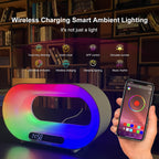 Multi - function 3 In 1 LED Night Light APP Control RGB Atmosphere Desk Lamp Smart Multifunctional Wireless Charger Alarm Clock - Oopsdadforgot.com