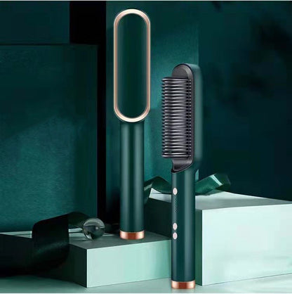 New 2 In 1 Hair Straightener Hot Comb Negative Ion Curling Tong Dual - purpose Electric Hair Brush - Oopsdadforgot.com