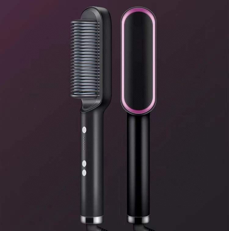 New 2 In 1 Hair Straightener Hot Comb Negative Ion Curling Tong Dual - purpose Electric Hair Brush - Oopsdadforgot.com