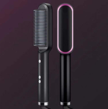 New 2 In 1 Hair Straightener Hot Comb Negative Ion Curling Tong Dual - purpose Electric Hair Brush - Oopsdadforgot.com