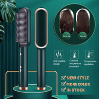 New 2 In 1 Hair Straightener Hot Comb Negative Ion Curling Tong Dual - purpose Electric Hair Brush - Oopsdadforgot.com