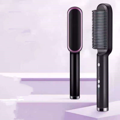 New 2 In 1 Hair Straightener Hot Comb Negative Ion Curling Tong Dual - purpose Electric Hair Brush - Oopsdadforgot.com