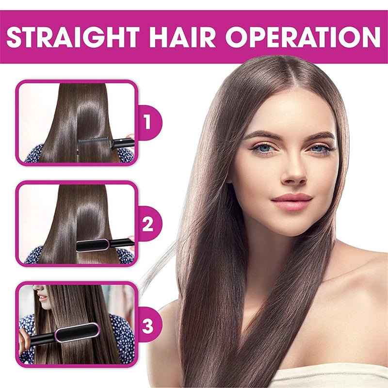 New 2 In 1 Hair Straightener Hot Comb Negative Ion Curling Tong Dual - purpose Electric Hair Brush - Oopsdadforgot.com
