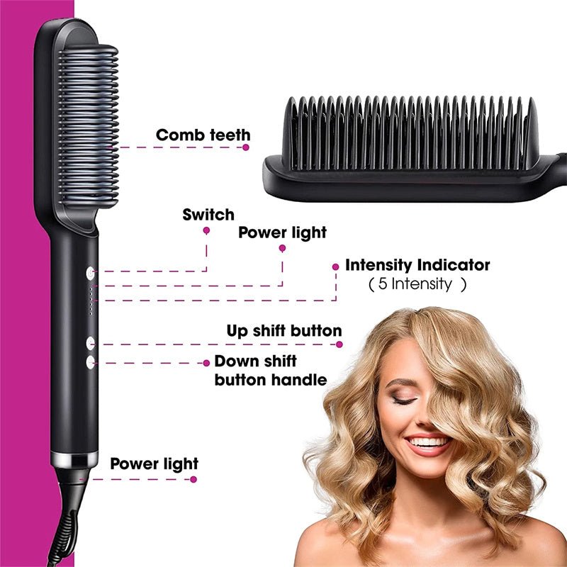 New 2 In 1 Hair Straightener Hot Comb Negative Ion Curling Tong Dual - purpose Electric Hair Brush - Oopsdadforgot.com