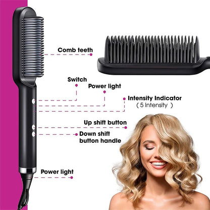 New 2 In 1 Hair Straightener Hot Comb Negative Ion Curling Tong Dual - purpose Electric Hair Brush - Oopsdadforgot.com