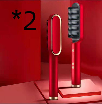 New 2 In 1 Hair Straightener Hot Comb Negative Ion Curling Tong Dual - purpose Electric Hair Brush - Oopsdadforgot.com