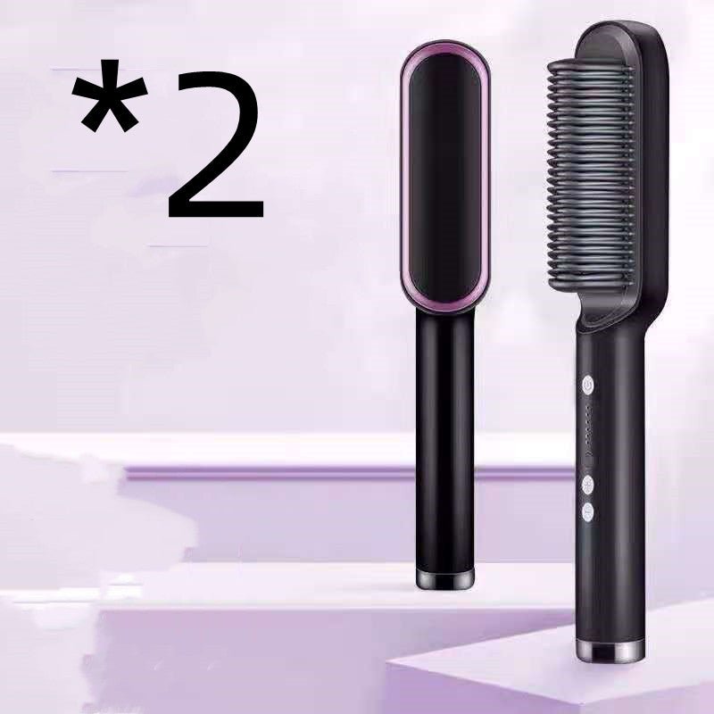 New 2 In 1 Hair Straightener Hot Comb Negative Ion Curling Tong Dual - purpose Electric Hair Brush - Oopsdadforgot.com