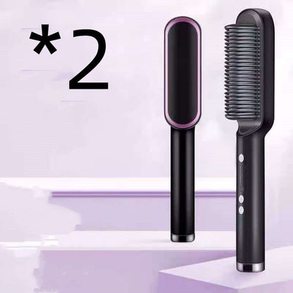 New 2 In 1 Hair Straightener Hot Comb Negative Ion Curling Tong Dual - purpose Electric Hair Brush - Oopsdadforgot.com