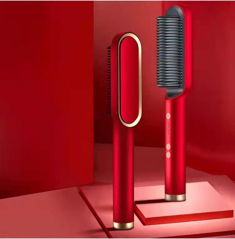 New 2 In 1 Hair Straightener Hot Comb Negative Ion Curling Tong Dual - purpose Electric Hair Brush - Oopsdadforgot.com