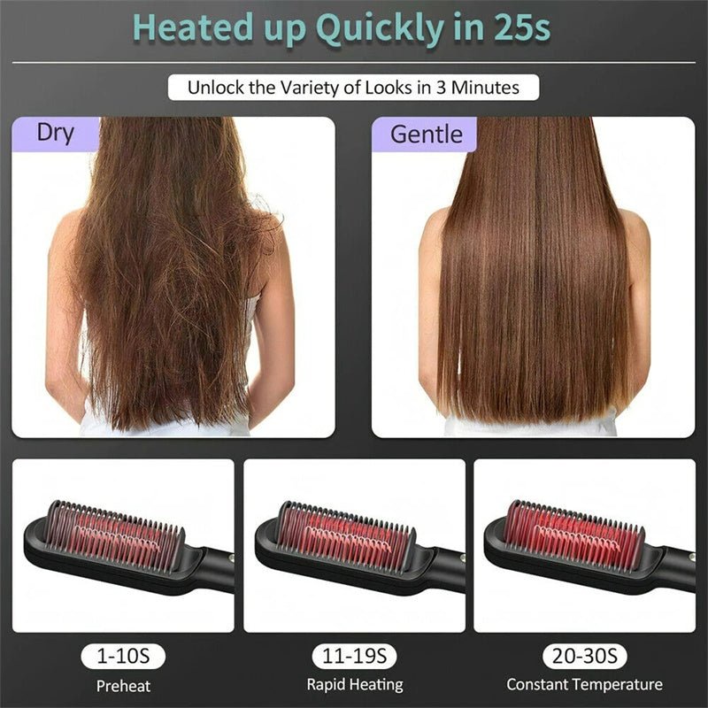 New 2 In 1 Hair Straightener Hot Comb Negative Ion Curling Tong Dual - purpose Electric Hair Brush - Oopsdadforgot.com