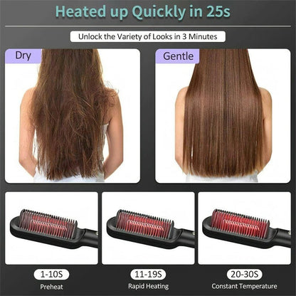 New 2 In 1 Hair Straightener Hot Comb Negative Ion Curling Tong Dual - purpose Electric Hair Brush - Oopsdadforgot.com
