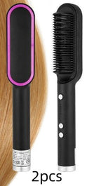 New 2 In 1 Hair Straightener Hot Comb Negative Ion Curling Tong Dual - purpose Electric Hair Brush - Oopsdadforgot.com
