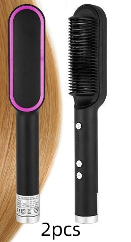New 2 In 1 Hair Straightener Hot Comb Negative Ion Curling Tong Dual - purpose Electric Hair Brush - Oopsdadforgot.com