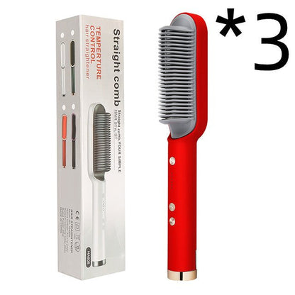 New 2 In 1 Hair Straightener Hot Comb Negative Ion Curling Tong Dual - purpose Electric Hair Brush - Oopsdadforgot.com