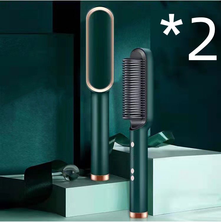 New 2 In 1 Hair Straightener Hot Comb Negative Ion Curling Tong Dual - purpose Electric Hair Brush - Oopsdadforgot.com