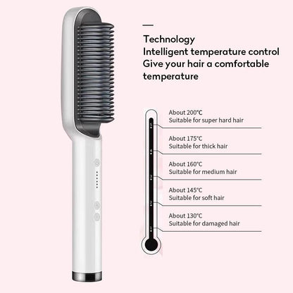 New 2 In 1 Hair Straightener Hot Comb Negative Ion Curling Tong Dual - purpose Electric Hair Brush - Oopsdadforgot.com