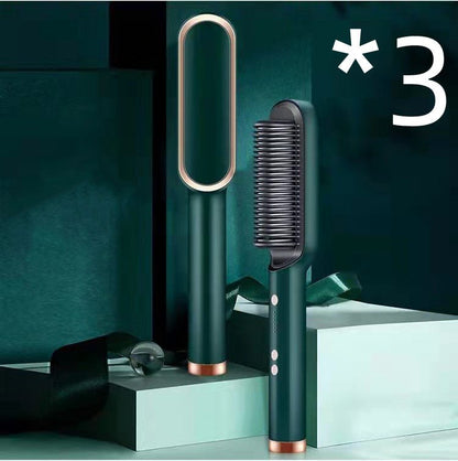New 2 In 1 Hair Straightener Hot Comb Negative Ion Curling Tong Dual - purpose Electric Hair Brush - Oopsdadforgot.com