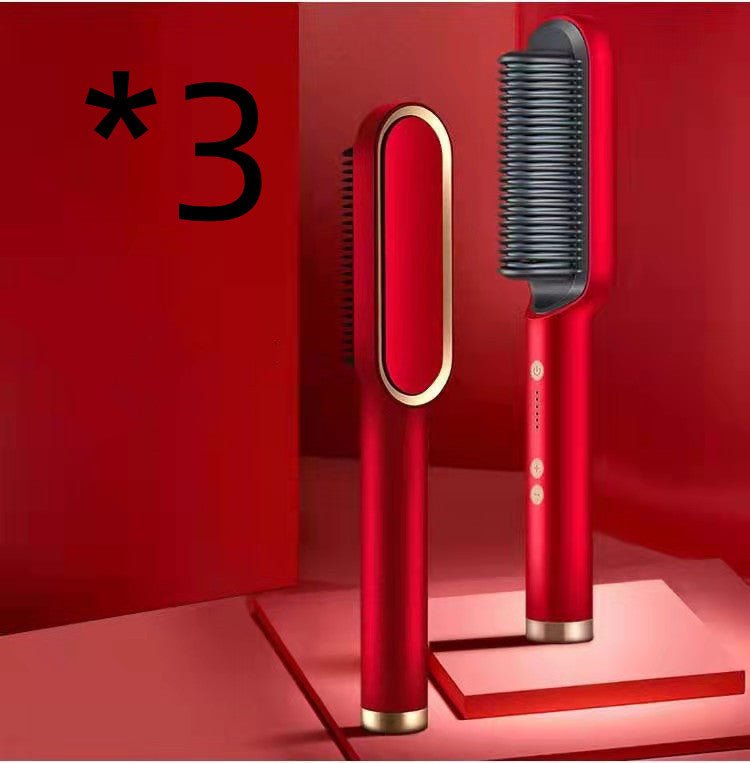 New 2 In 1 Hair Straightener Hot Comb Negative Ion Curling Tong Dual - purpose Electric Hair Brush - Oopsdadforgot.com
