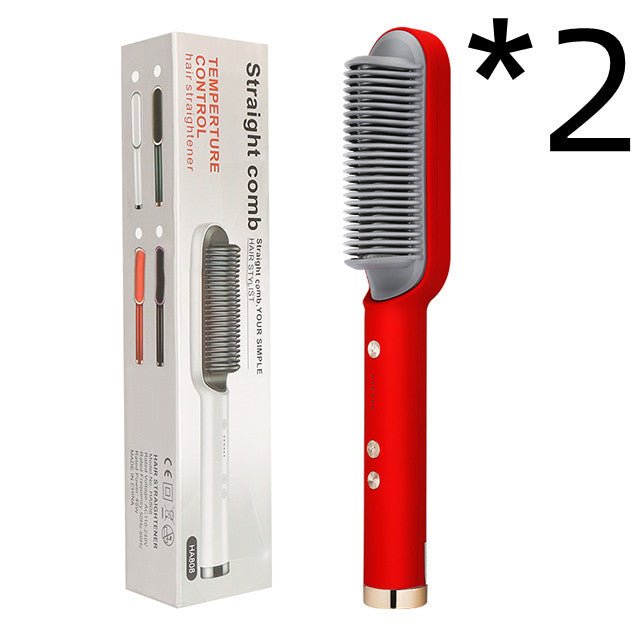 New 2 In 1 Hair Straightener Hot Comb Negative Ion Curling Tong Dual - purpose Electric Hair Brush - Oopsdadforgot.com