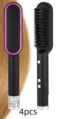 New 2 In 1 Hair Straightener Hot Comb Negative Ion Curling Tong Dual - purpose Electric Hair Brush - Oopsdadforgot.com