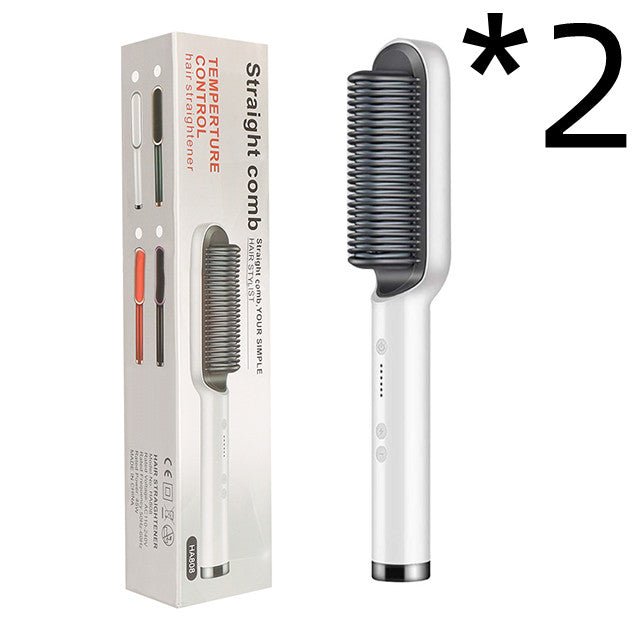 New 2 In 1 Hair Straightener Hot Comb Negative Ion Curling Tong Dual - purpose Electric Hair Brush - Oopsdadforgot.com