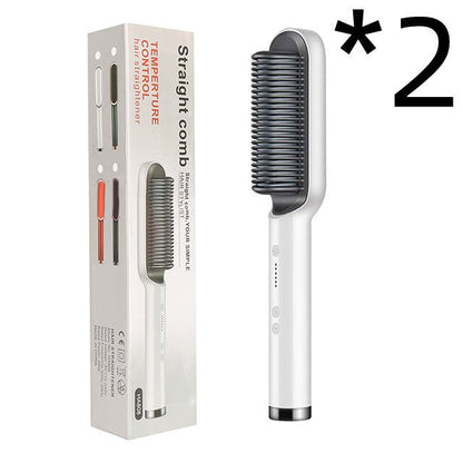 New 2 In 1 Hair Straightener Hot Comb Negative Ion Curling Tong Dual - purpose Electric Hair Brush - Oopsdadforgot.com