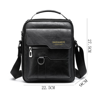 Popular Men's Messenger Bag One Shoulder Retro Business Backpack PU Leather Flaps Crossbody Bags Business Flap Male Solid Travel Bag - Oopsdadforgot.com