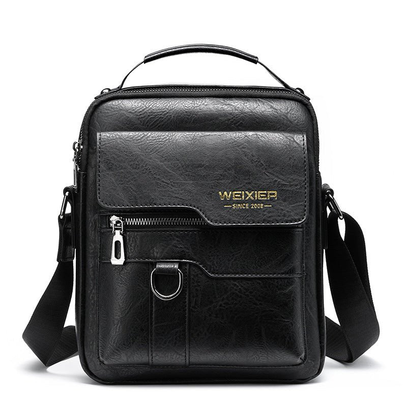 Popular Men's Messenger Bag One Shoulder Retro Business Backpack PU Leather Flaps Crossbody Bags Business Flap Male Solid Travel Bag - Oopsdadforgot.com