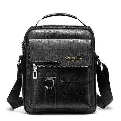 Popular Men's Messenger Bag One Shoulder Retro Business Backpack PU Leather Flaps Crossbody Bags Business Flap Male Solid Travel Bag - Oopsdadforgot.com