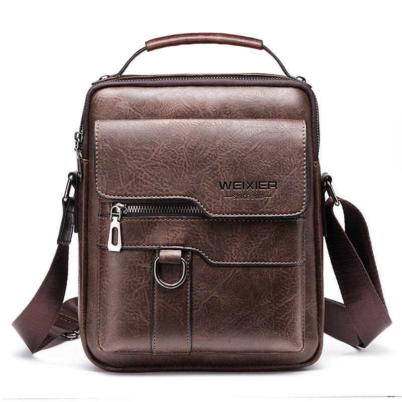 Popular Men's Messenger Bag One Shoulder Retro Business Backpack PU Leather Flaps Crossbody Bags Business Flap Male Solid Travel Bag - Oopsdadforgot.com