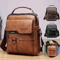 Popular Men's Messenger Bag One Shoulder Retro Business Backpack PU Leather Flaps Crossbody Bags Business Flap Male Solid Travel Bag - Oopsdadforgot.com