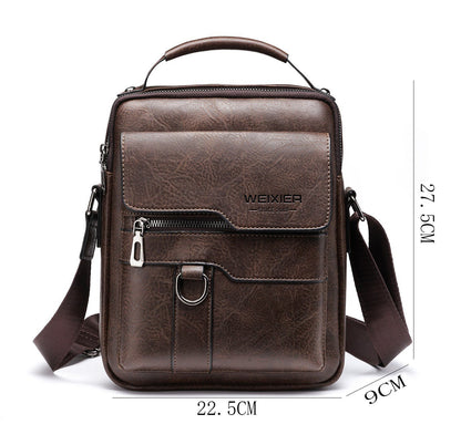 Popular Men's Messenger Bag One Shoulder Retro Business Backpack PU Leather Flaps Crossbody Bags Business Flap Male Solid Travel Bag - Oopsdadforgot.com