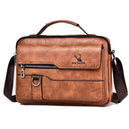 Popular Men's Messenger Bag One Shoulder Retro Business Backpack PU Leather Flaps Crossbody Bags Business Flap Male Solid Travel Bag - Oopsdadforgot.com