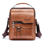 Popular Men's Messenger Bag One Shoulder Retro Business Backpack PU Leather Flaps Crossbody Bags Business Flap Male Solid Travel Bag - Oopsdadforgot.com