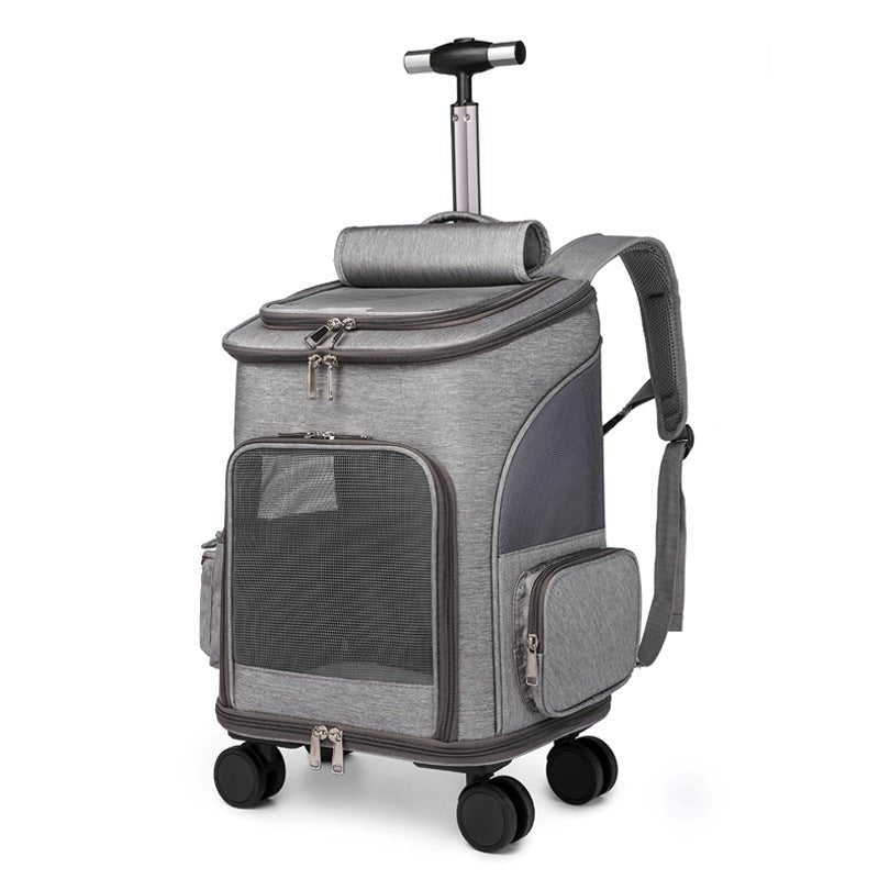 Portable Folding Trolley Pet Backpack Traveling Cat Backpack With Universal Wheel Trolley Pet Bag - Oopsdadforgot.com